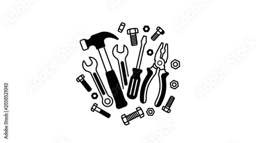 фотографія Collection of Hand Tools and Hardware Elements.