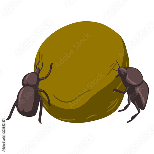 Canvastavla Dung beetles pushing and moving poop isolated, funny symbol image about working