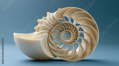 Cutaway nautilus shell interior showing Fibonacci spiral