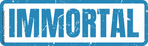 Foto A blue rubber stamp with the word Immortal written in a vintage distressed grung