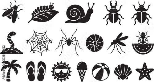 Bild auf Leinwand Black and white of various insects, arachnids, and marine life bugs beetles butt