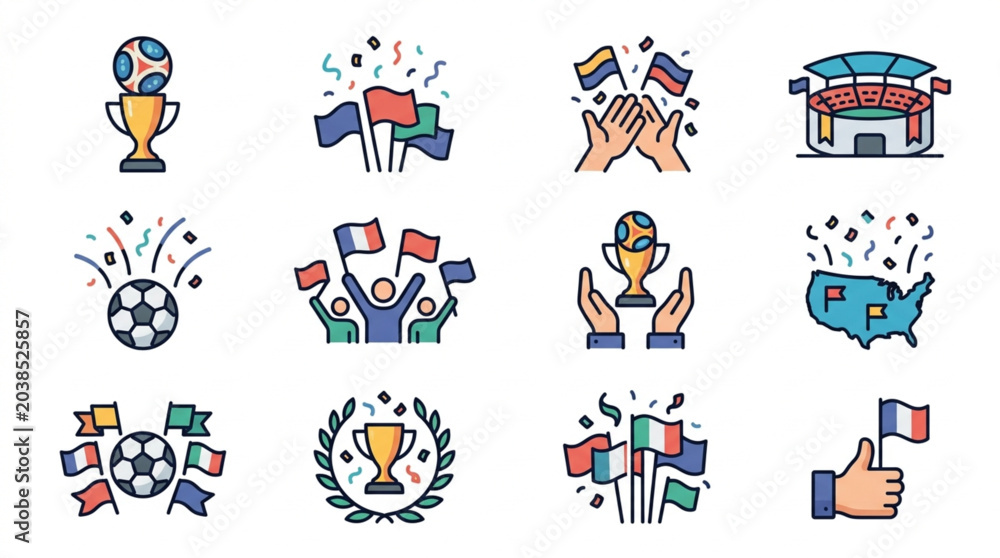 Fototapeta premium Collection of Soccer and Sports Celebration Icons.