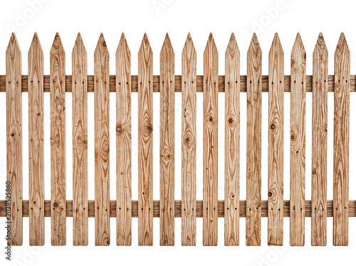 Close-up of weathered wooden picket fence against white checkered background in minimalist style