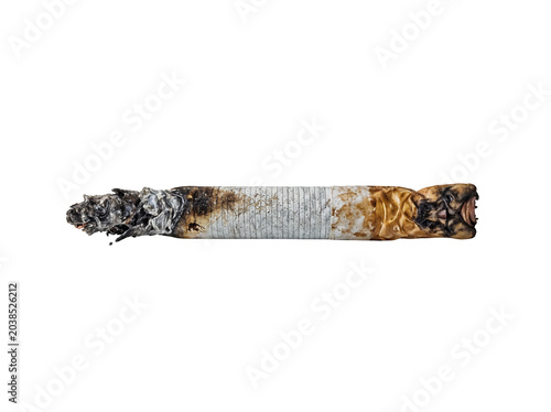 Burning cigarette with long ash on checkered background minimalist still life