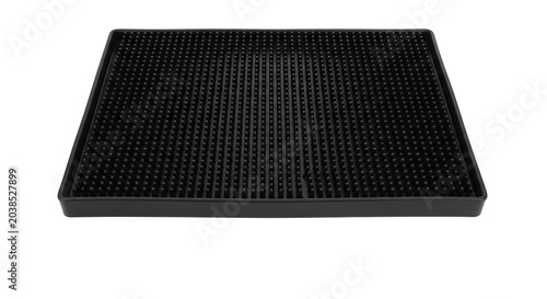 Durable black rubber bar mat with textured surface, perfect for spill collection, isolated on white
