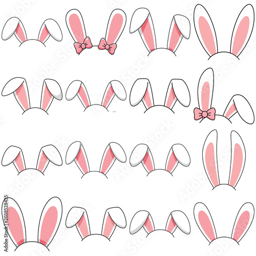 vibrant collection of cartoon bunny ear headbands featuring pink and white designs, some with bows, perfect for festive easter celebrations.