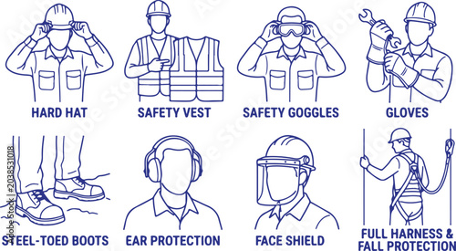 Photos Set of safety equipment icons for personal protection and workplace safety