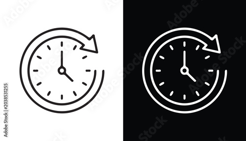 Fotografie Time Icon with Circular Arrow: A minimalist representation of a clock face integrated with a circular arrow, symbolizing the passage of time and continuous cycles