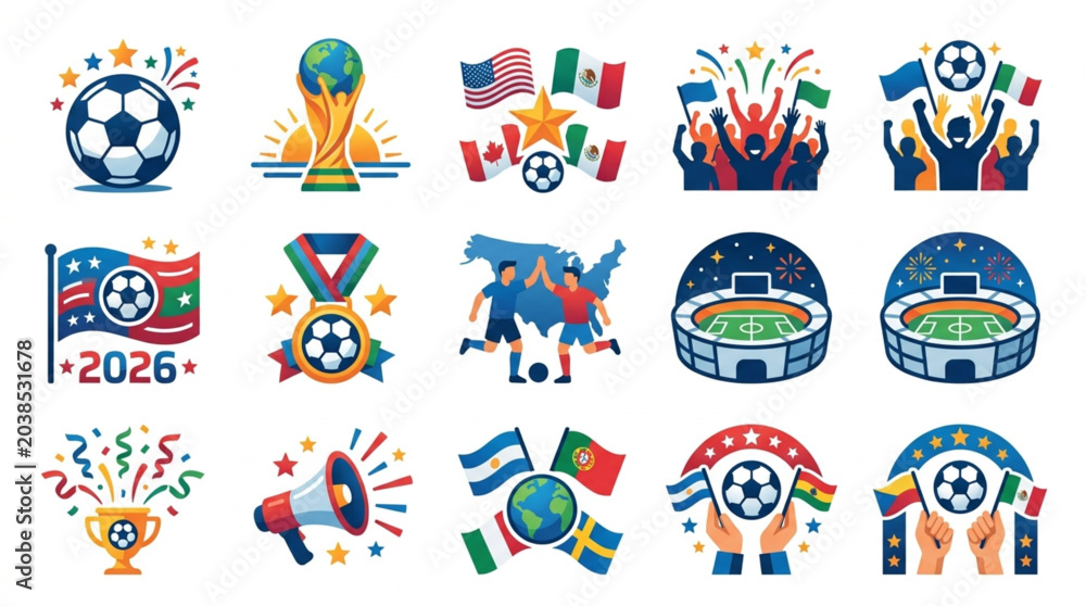 Fototapeta premium Collection of Soccer Football Icons and Symbols for 2026 World Cup.