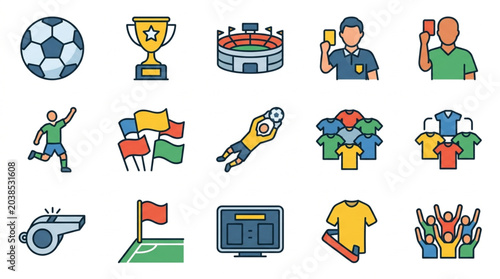 Foto Collection of Soccer Football Icons and Symbols.