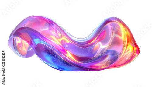A flowing, translucent ribbon of iridescent color against a black background.