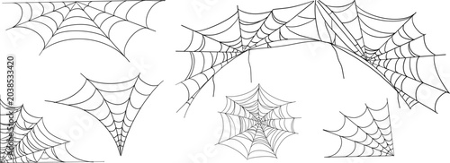 Cuadro en lienzo Gothic web silhouettes, border for decoration, creepy web hanging set