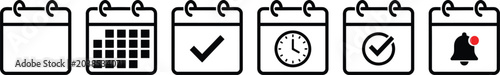 Set of minimalist calendar icons for organization and planning
