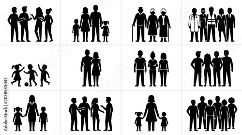 Foto Diverse Silhouettes Representing Family Groups And Generations.