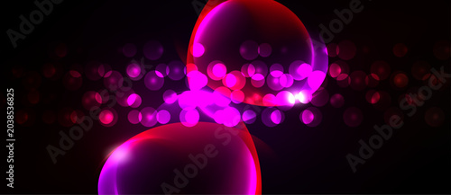 Quadro em tela Bright pink, red orbs float against dark background