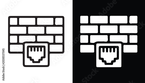 Obraz na plátně Firewall Icon: A minimalist graphic illustration of a firewall protecting a network connection, presented in a clean, modern style suitable for technology and security contexts