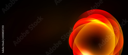 Schilderij op canvas Abstract design features vibrant red, orange swirls against dark background