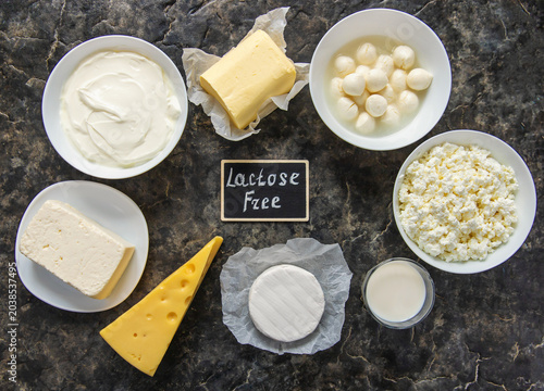 Various dairy products contain lactose. Selective focus.