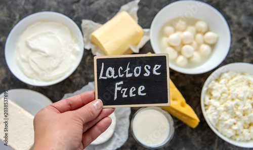 Tableau sur toile Various dairy products contain lactose. Selective focus.