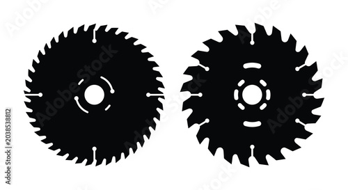 Cuadro en lienzo two circular saw blades in black silhouette blade white background tool cutting