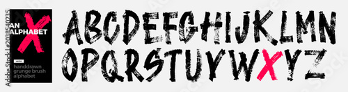 Quadro su tela Handwritten font alphabet with a distressed, grunge texture
