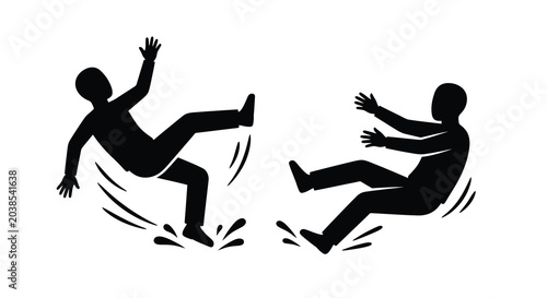 Photos two people falling silhouette black white action movement dynamic collision acci
