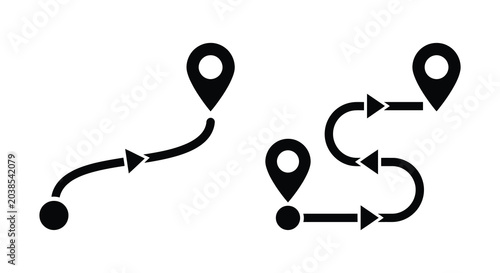 Tableau sur toile navigation paths with arrows and location markers silhouette vector icon route d