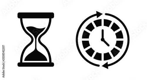 Foto hourglass and clock face silhouette time measurement sand timer circle arrow bla