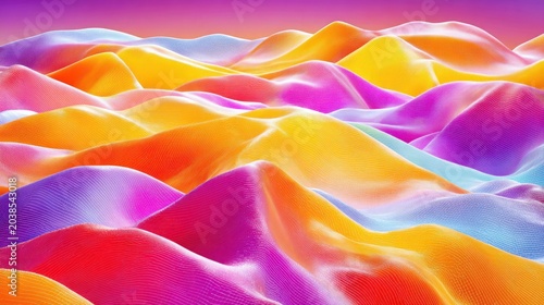 Three dimensional undulating terrain displays vibrant chromatic variation under soft illumination