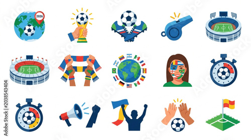 Schilderij op canvas Collection of soccer sport icons and symbols.