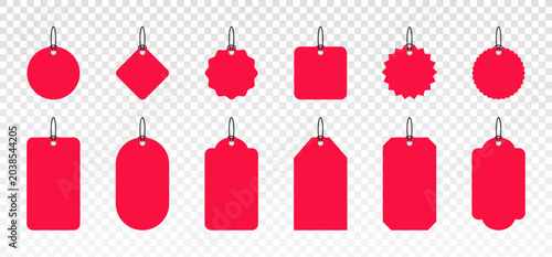 Red Price Tags collection. Blank Sale, Discount Tag set. Decorative vector label elements. E-Commerce, Business, Retail, Shopping, Marketing concept. 