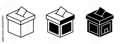 Photos 3 Voting Ballot Boxes Icon Set, Outline and Solid Styles, for Election and Democ