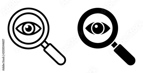 Bilde på lerret Magnifying Glass with Eye Icon, Search and Discovery Vector Graphics, Visual Ins