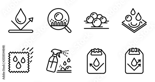 Foto Waterproof Fabric Icons, Hydrophobic Material Symbols, Liquid Repellent Technolo