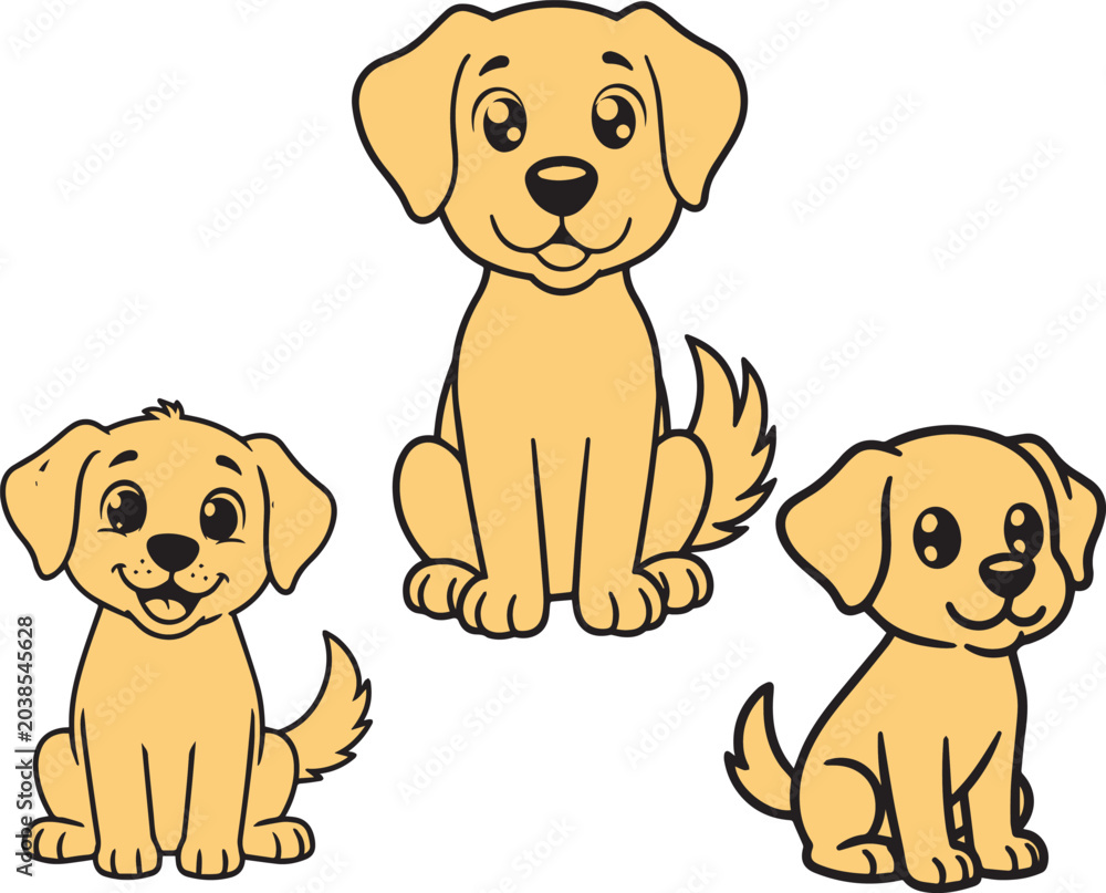 Fototapeta premium Cute Golden Retriever Puppy Dog Character Line Art Vector Set