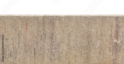 Weathered concrete wall border object isolated on white background with old stain texture