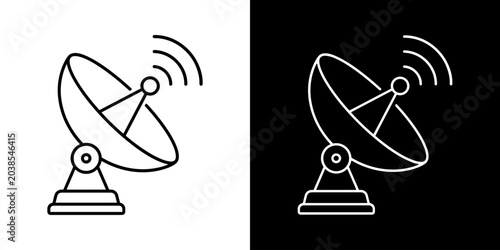 Satellite dish icon concept in flat black and white style on clean background vector illustration design.