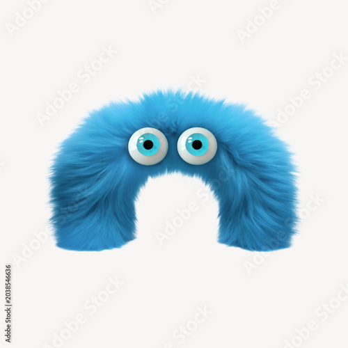 3D fluffy blue arch character illustration