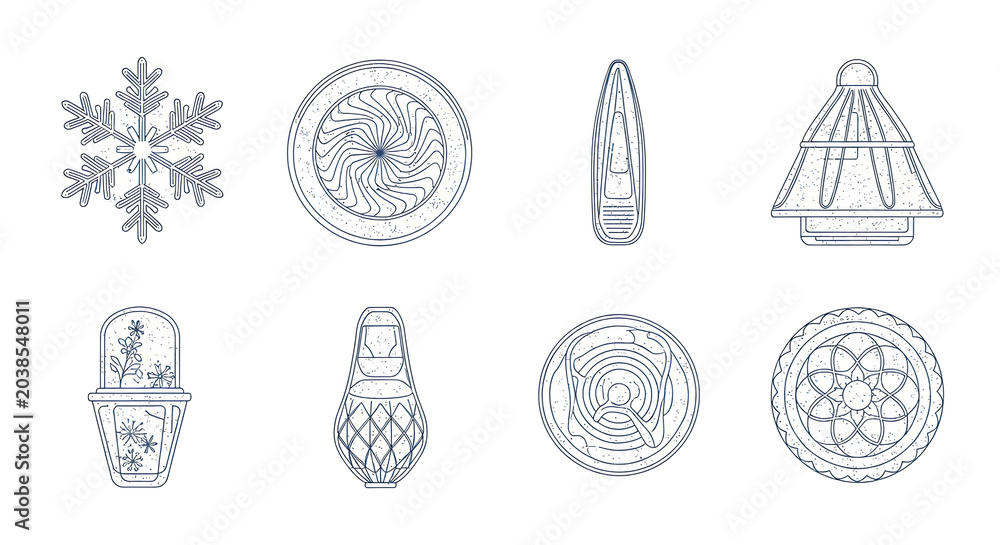 Obraz premium Collection of various detailed line art illustrations of different objects.