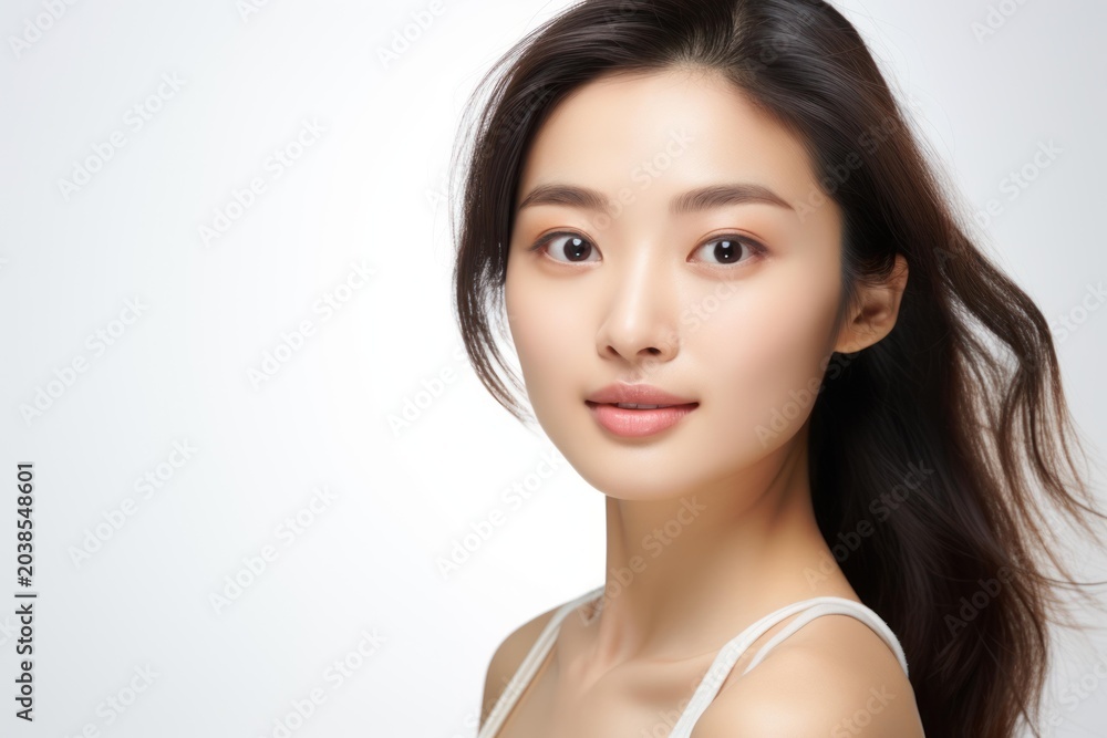 Obraz premium Young asian woman showing a natural beauty and healthy complexion with long dark hair