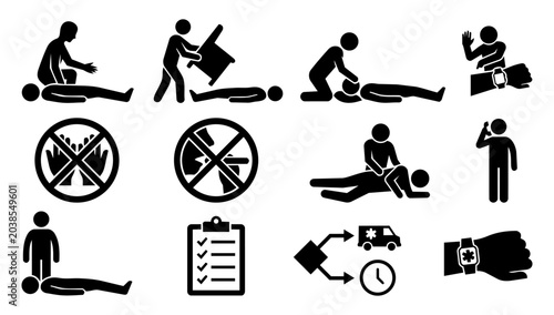 Photos Epilepsy First Aid and Seizure Management Silhouette Icon Set