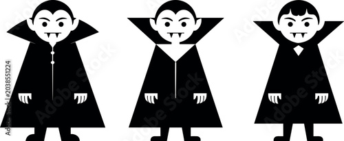 фотографія Cute Halloween vampire vector characters set with spooky dracula silhouettes wea