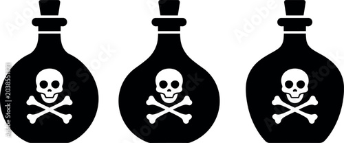 Fotografía Poison bottle flask vector icons set showing black glass silhouettes with toxic