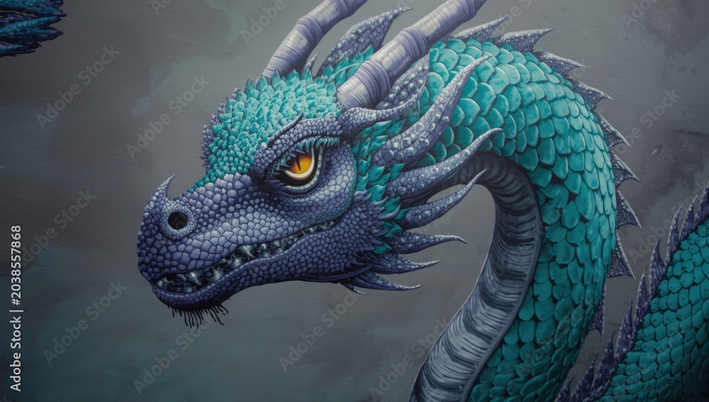 Obraz premium Contemporary surrealist dragon mural art for whimsical photo wallpaper cards