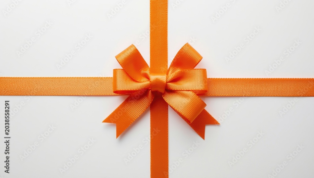 Fototapeta premium Decorative orange ribbon tied in bow on smooth white background