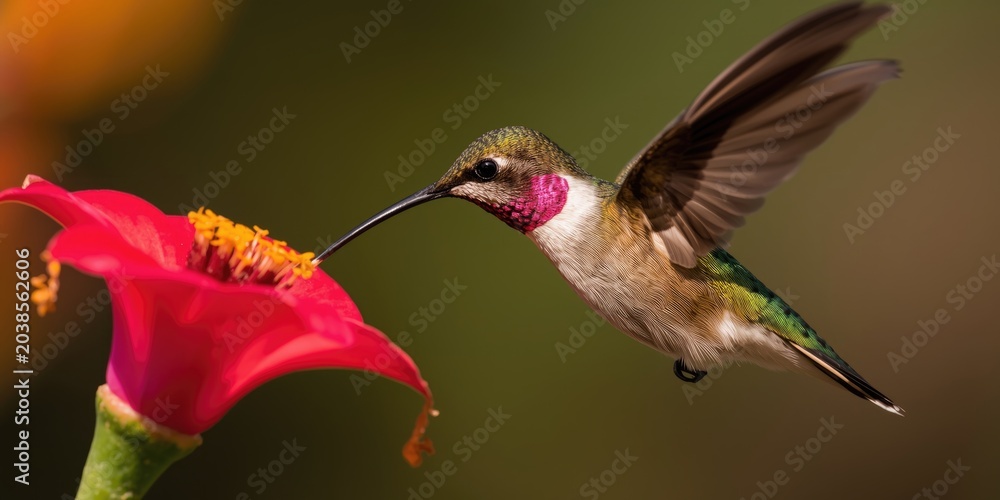 Fototapeta premium Close up of a mature Anna hummingbird feeding on nectar