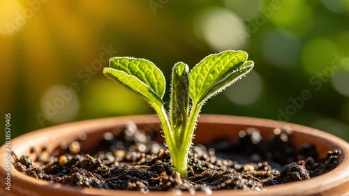 Small green plant growing in pot.