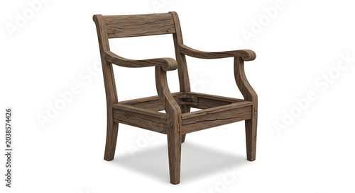 Elegant wooden armchair frame isolated on a white background for furniture design