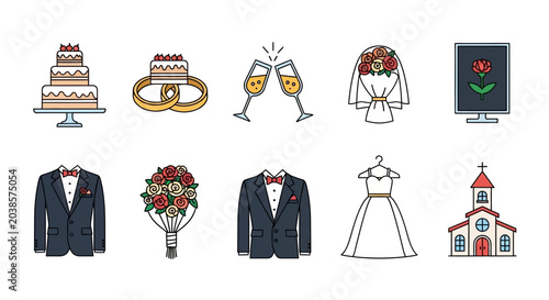 Wedding Celebration Essentials - A Collection of Iconic Symbols for Matrimonial Bliss.