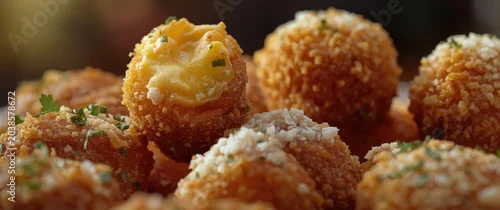 Obraz  z motywem Close perspective on fried dynamite shrimp and bite sized cheese balls